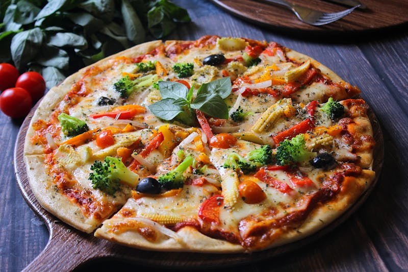 Garden Bliss vegetarian pizza with roasted vegetables